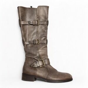 ALBERTO FERMANI Knee-High Boots Buckled Moto Sz. 38.5 EU 8 US Taupe Brown ITALY